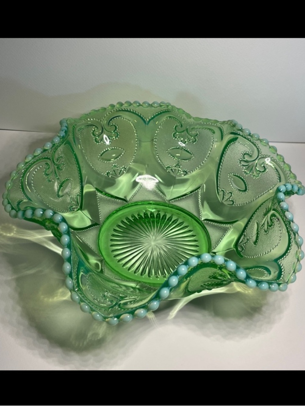 💚 Northwood Glass Co. early 1900s, in their “Scroll with Beads” pattern